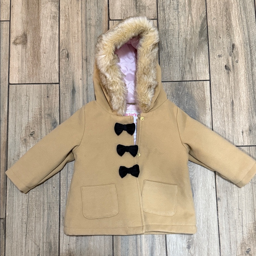 Carter's Tan Pea Coat with Faux Fur Hood